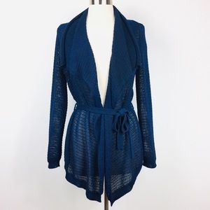 Hugo Boss Open Knit Waterfall Belted Cardigan